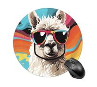 Alpaca Wearing Sunglasses Mouse Pad Round Laptop Mouse Mat Cute Computer Mousepad Keyboard Pad Non-Slip Desk Pads for Gaming Office Work Home