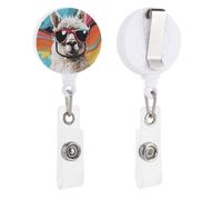 Alpaca Wearing Sunglasses Retractable Badge Reel - Personalized ID Name Badge Holder with Lanyard Cute Badges Reel Holder Round Nurse Doctor Name Tag Badges Clip for Work