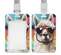 Alpaca Wearing Sunglasses Retractable ID Badge Holder with Lanyard - Vertical Badge Reel,Keychain Clip,Name Tag Id Card Holder Protector for Nurse Officer Teacher Security Staff Women Men