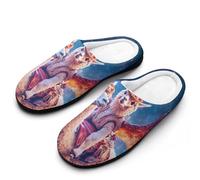 Alpaca with Dragon Wings Galaxy Men's House Slippers Memory Foam Washable Cotton Slip on Home Shoes