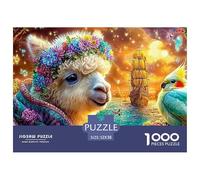 Alpaca with Flower Crown, Parrot And Ship 1000-Piece Jigsaw Puzzle Dream Sheep Brain Training for Adults & Kids 52x38cm/1000pcs