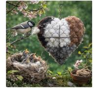 Alpaca Wool Dispenser for Birds, Refillable Bird House Nesting Box, Heart Hummingbird Nesting Material Holder Shelter, Provides Shelter Nesting Material for Birds in Winter, Garden (1 Set)