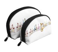 Alpaca's body display Moon Cosmetic Bag, Travel Makeup Pouch, Portable Waterproof Cosmetic Pouch for Girls Women., Dancing Colorful Musical Notes, One Size