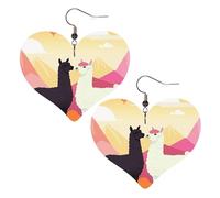 Alpacas in Love in The Mountains Leather Earrings for Women Heart Earrings Lightweight Dangle Drop Earrings Cute Jewelry Gift, One Size, No Gemstone
