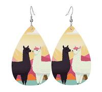 Alpacas in Love in The Mountains Leather Earrings for Women Teardrop Earrings Lightweight Dangle Drop Earrings Cute Jewelry Gift