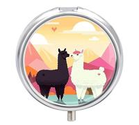 Alpacas in Love in The Mountains Pill Box 3 Compartment Small, Personalized Pill Organizer with Mirror, Portable Pill Case for Pocket Or Purse, Round Pill Containe Travel Gifts, Pill Holder