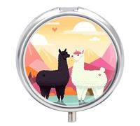 Alpacas in Love in The Mountains Pill Box Medicine Pill Organizer 3 Compartment Daily Pill Case Small Pill Container Round Pill Holder Travel Pill Box Metal Pill Case for Purse Pocket