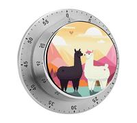 Alpacas in Love in The Mountains Visual Timer with Loud Alarm 60-Minute Kitchen Timers Exquisite Stainless Steel Body - Mechanical Desk Timer Countdown Clock for Cooking Chef Clock