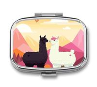 Alpacas in Love Pill Box 2 Compartment, Portable Pill Case with Mirror for Pocket Purse Travel, Mini Metal Medicine Organizer for Vitamins Fish Oil