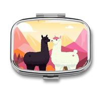 Alpacas in The Mountains Pill Box 2 Compartment Portable Travel Pill Case with Mirror Square Metal Medicines Storage Container Pocket Medicine Box to Hold Vitamins Fish Oil