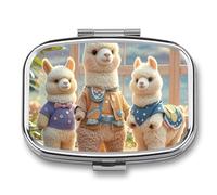 Alpacas Together Pill Box 2 Compartment Square Pill Box for Pocket Purse Portable Travel Medicine Tablet Vitamin Holder Organizer Mini Decorative Pill Case