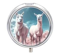 Alpacas Together Pill Box 3 Compartment Waterproof Pill Container with Mirror Metal Medicine Box Organizer Portable Vitamin Case for Pocket & Purse Travel - Round