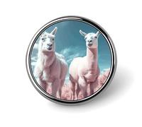 Alpacas Together Round Lapel Pin Women's Novelty Buttons & Pins Metal Badge Cute Brooch Retro Pinback Badge Fashion Bag Pins for Hat Backpacks Tie Suit Wedding Party Accessory