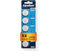 Alpalium CR2016 Button Cell Battery, Pack of 5, 3V, High Power for Remote Controls, Keychains, CPUs, Portable and Medical Devices, CR 2016 Premium Quality & Long Shelf Life