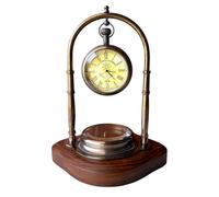 AlPath Personalized Victorian Brass Desk Clock with Integrated Working Compass - Vintage Tabletop Nautical Timepiece for Home/Office Decor, Gift for Men for Her