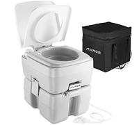 Alpcour Portable Toilet - Compact Indoor & Outdoor Commode w/Travel Bag for Camping, RV, Boat & More - Piston Pump Flush, 5.3 Gallon Waste Tank, Built-In Pour Spout & Washing Sprayer for Easy Cleaning