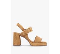 ALPE Athens Tan Suede Block Heel Platform Sandals Size: 40, Colour: Ta