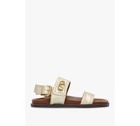 ALPE Avadi Gold Leather Two Bar Flat Sandals Size: 36, Colour: Gold Me