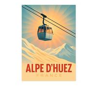 Alpe D'Huez Vintage Skiing Poster, Minimalist Wall Art, Mountain Travel Prints, Snow, Ski Trip Home Decor, A3 (Print Only) - 42x29.7cm