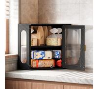 Alpeir Corner Bread Box, Solid Wood Double Layer Adjustable Large Capacity, Farmhouse Vintage Kitchen Countertop Organizer with Acrylic Window, Black