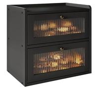 Alpeir Double Layer Large Bread Box for Kitchen Counter, Wooden Corner Bread Storage Container with Acrylic Window, Black