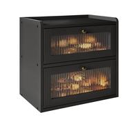 Alpeir Double Layer Large Bread Box for Kitchen Counter, Wooden Corner Bread Storage Container with Acrylic Window, Black