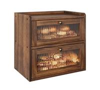 Alpeir Double Layer Large Bread Box for Kitchen Counter, Wooden Corner Bread Storage Container with Acrylic Window, Retro Brown