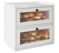 Alpeir Wooden Bread Bin 2 Tier Large Bread Box with Ventilation Hole, Longer Freshness & Easy Care, Kitchen Storage Container for Snack, Crispbread Fruit, 36.7 W x 23.9 D x 34.4 H cm, White