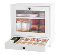 Alpeir Wooden Bread Box for Kitchen Countertop - Solid Wood Adjustable Shelves & Drawer Farmhouse Style, Acrylic Window Bread Storage Container, White