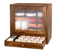 Alpeir Wooden Bread Box for Kitchen Countertop - Solid Wood Adjustable Shelves & Drawer Farmhouse Style, Acrylic Window Bread Storage Container, Retro Brown