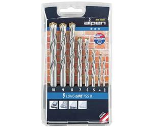 Alpen Carbide Masonry Drill Bit High quality long life, DIN ISO 5468 Diameter 3-10 x 1 mm as an 8-part set in plastic case, 700108100, grey