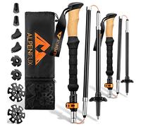 ALPENFUX® Premium Folding Hiking Poles, Trekking Poles, Nordic Walking Poles, Lightweight and Adjustable with Clamp Closure and Cork Handle for Men and Women, Black, Orange