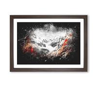 Alpenglow Upon The Mountains Paint Splash Framed Print | A2 Walnut Framed Wall Art | Ready to Hang | Modern Landscape Picture | Living Room Bedroom Lounge Office