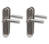 Alpertec Renovation Set II Door Fitting, Long Plate Set of 2, Polished Stainless Steel/Satin Gloss Varnished for 2 Room Doors with Deadlock Holes, Door Handle, Door Handle