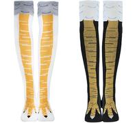 Alpha 2 Pair Chicken Leg Socks - Funny Chicken Feet Socks, Breathable, Women's Size, White & Black