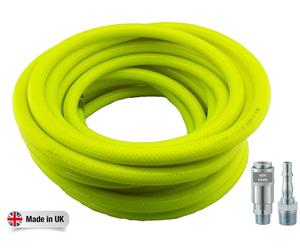 Alpha 7.5m HI-VIZ Compressor Air Line Rubber 8mm Hose Plus 2 x 1/4" P ouplers