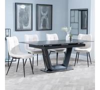 Alpha Black Ceramic Extending Dining Set - Corona Beige Fabric Dining Chair