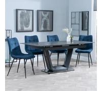 Alpha Black Ceramic Extending Dining Set - Corona Blue Fabric Dining Chair