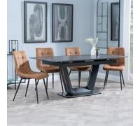 Alpha Black Ceramic Extending Dining Set - Corona Brown Fabric Dining Chair