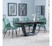 Alpha Black Ceramic Extending Dining Set - Corona Green Fabric Dining Chair