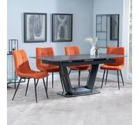 Alpha Black Ceramic Extending Dining Set - Corona Orange Fabric Dining Chair