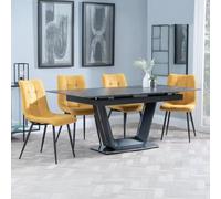 Alpha Black Ceramic Extending Dining Set - Corona Yellow Fabric Dining Chair