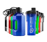 Alpha Designs 2 Pack Water Bottle (1.6L) & Protein Shaker Bottle (750ml) Bundle - Gym Gifts for Men & Women - Blue