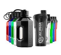 Alpha Designs 2 Pack Water Bottle (1.6L) & Protein Shaker Bottle (750ml) Bundle - Gym Gifts for Men & Women - Black