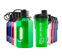 Alpha Designs 2 Pack Water Bottle (1.6L) & Protein Shaker Bottle (750ml) Bundle - Gym Gifts for Men & Women - Green