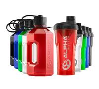 Alpha Designs | 2 Pack Water Bottle (1.6L) & Protein Shaker Bottle (750ml) Bundle | Red