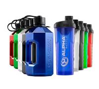 Alpha Designs | 2 Pack Water Bottle (2.4L) & Protein Shaker Bottle (1L) Bundle | Blue