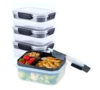 Alpha Designs Bento Lunch Box Food Containers 3 Pack with Snack Tray and Lids - Reusable Plastic Meal Prep Storage for Adults - Large (2100ml)