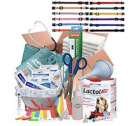 ALPHA DOG FULL Whelping Kit Lactol Milk Feeding Bottle and 12 Different Coloured Nylon Puppy Whelping Collars pet dog birthing supplies, (3225)