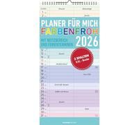 Alpha Edition - Colourful 2026 Planner for Me - Family Calendar 22 x 45 cm with 3 Columns & Holiday Dates, Decorative Wall Planner for Family, Office & Personal Organisation, German Language